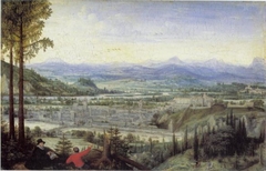 View of Linz with Artist Drawing in the Foreground