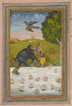 Vishnu saves the elephant Gajendra from the clutches of the crocodile Makara. by Anonymous