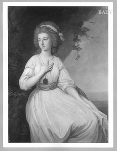 Weibliches Bildnis mit weißem Kleide, Kniestück