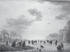 Winter Landscape with Ice Skaters on a River by Andries Vermeulen