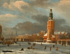 Wintergezicht bij de Montelbaanstoren te Amsterdam by Abraham Beerstraaten