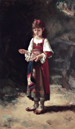 Young girl sewing by Alexei Harlamov