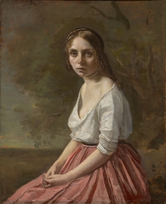 Young Woman in a Pink Skirt by Jean-Baptiste-Camille Corot