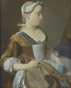 Young woman sewing by Jean-Etienne Liotard