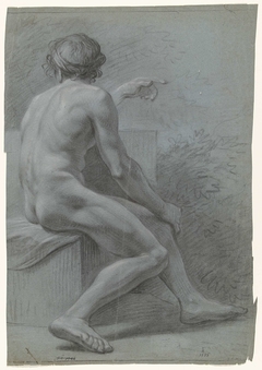 Zittend mannelijk naakt, naar rechts, op de rug gezien by Unknown Artist