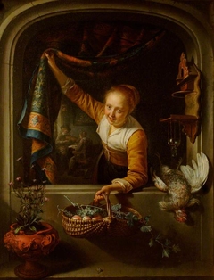 A Girl with a Basket of Fruit at a Window by Gerrit Dou