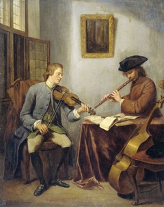 A Violinist and a Flutist Playing Music together (The Musicians) by Julius Henricus Quinkhard