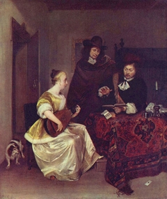 A Woman playing a Lute to Two Men by Gerard ter Borch