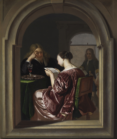 A Woman Reading and a Man Seated at a Table by Frans van Mieris the Elder