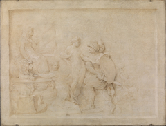Aeneas hindres af Venus i sin hævn mod Helena, som har søgt tilflugt ved Cybeles alter by Carl Gustaf Pilo