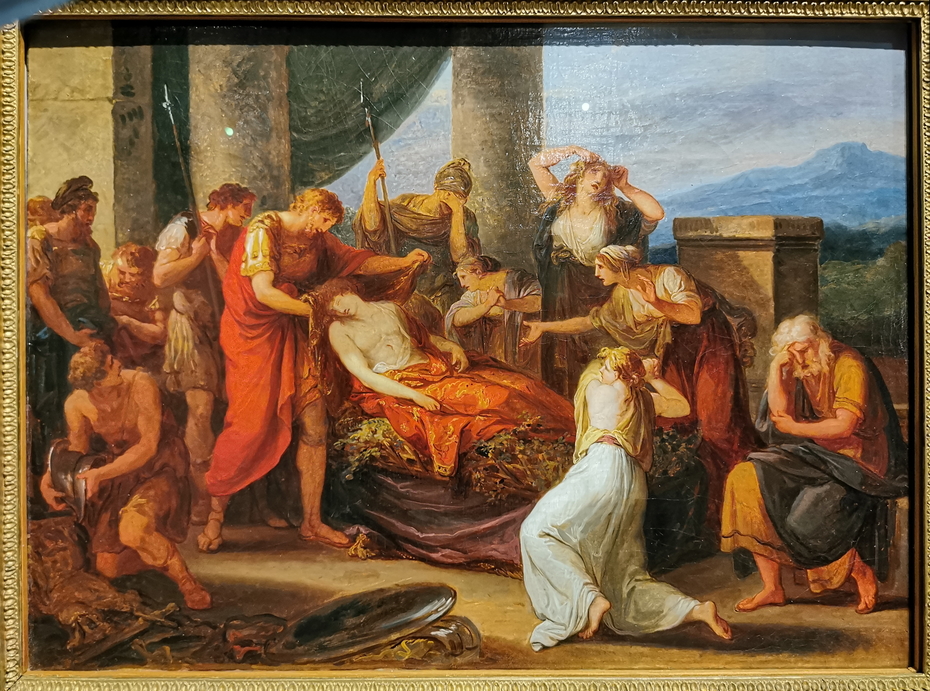 Aeneas mourns Pallas, Evander's son, who was killed by Turnus