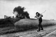 Aften. En bonde på vej hjem fra marken by Edvard Petersen