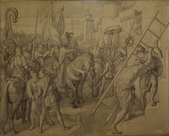 Agramant, König der Sarazenen, bestürmt Paris by Julius Schnorr von Carolsfeld