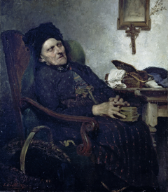 Alte Frau in Interieur by Ludwig von Löfftz