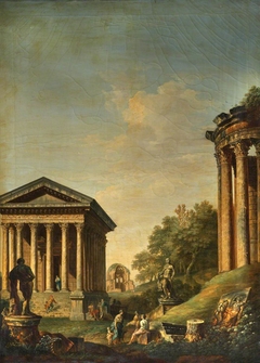 Architectural Capriccio with the Maison Carré and the Temples of Vesta and Minerva Medica by Anonymous