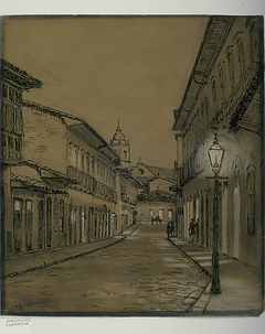 Aspecto da Rua do Rosário à noite em 1862