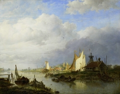 Boats on a River with a Beacon of Light by Hendrik Vettewinkel