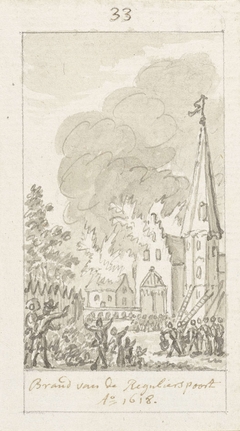 Brand van de Regulierspoort te Amsterdam, 1618-1619 by Simon Fokke