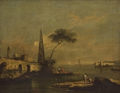 Capriccio with an Obelisk on a Lagoon by Francesco Guardi
