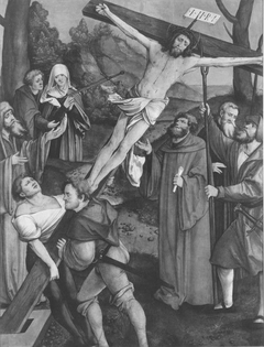 Christgartner Altar: Fall Christi bei der Kreuzaufrichtung  (Abgetrennte Rückseite von WAF 920) by Hans Leonhard Schäufelein