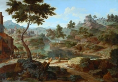 Classical Landscape with Figures and Ruins by Étienne Allegrain