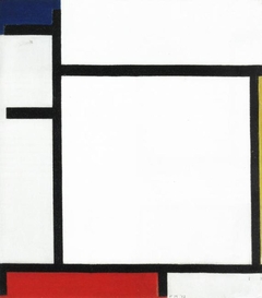 Composition with blue, yellow, red and gray