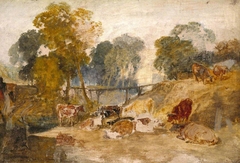 Cows in a Landscape with a Footbridge by J. M. W. Turner