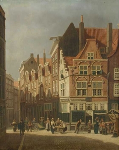 De Grotemarkt op marktdag met het huisje "In Duysent Vreesen" by Franciscus Lodewijk van Gulik
