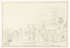 Dorpsstraat met een kwakzalver en andere figuren by Jan van Goyen