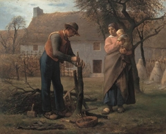 Farmer Inserting a Graft on a Tree