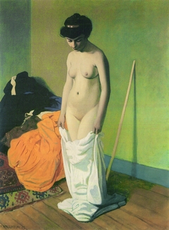 Femme nue debout tenant sa chemise a deux mains by Félix Vallotton