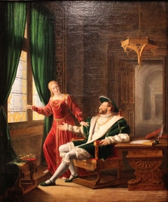 François Ier montre à Marguerite de Navarre, sa sœur, les vers qu'il vient d'écrire sur une vitre avec son diamant by Fleury François Richard