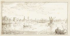 Gezicht op de Nijl met rechts op de voorgrond vissers by Johan Teyler