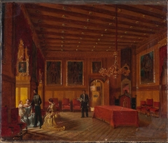 Gripsholms slott, interiör Konungens audiens med porträtt av Karl XV (1826-1872) hans gemål Lovisa (1828-1871) samt deras dotter Lovisa (1851-1926) by Jeanette Möller