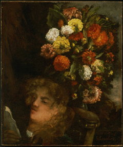 Head of a Woman and Flowers by Gustave Courbet