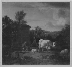 Herde und Hirten am Brunnen by Adriaen van de Velde