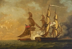 HM brig 'Scourge' capturing the 'Sans Culotte', 13 March 1793 by Thomas Yates