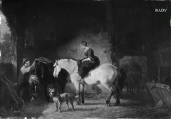 Im Pferdestall, im Vordergrund ein Bauernmädchen by Pieter Frederik van Os