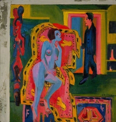 Interieur mit nackter Liegender und Mann [Interior with Nude Woman and Man] by Ernst Ludwig Kirchner