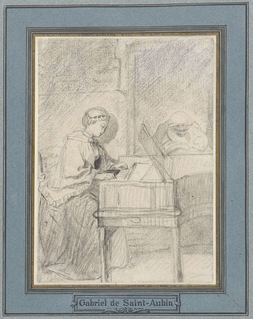 Jonge vrouw aan een clavecimbel