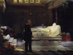 König Wilhelm am Sakrophag seiner Mutter, der Königin Luise, im Mausoleum zu Charlottenburg) by Anton von Werner