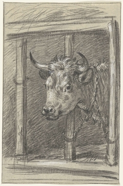 Kop van een koe, door de spijlen van een stal by Jean Bernard