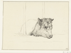 Kop van een koe, liggend in een stal, naar rechts by Jean Bernard