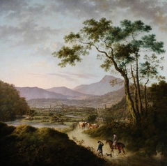 Landscape with a Lake, Cattle and a Figure on Horseback by Charles Towne