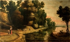 Landscape with Figures and Cattle on a Track by the Water by Anonymous
