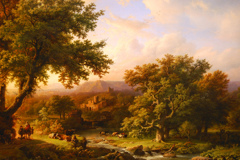Landscape with Oaks and a ruin by Barend Cornelis Koekkoek