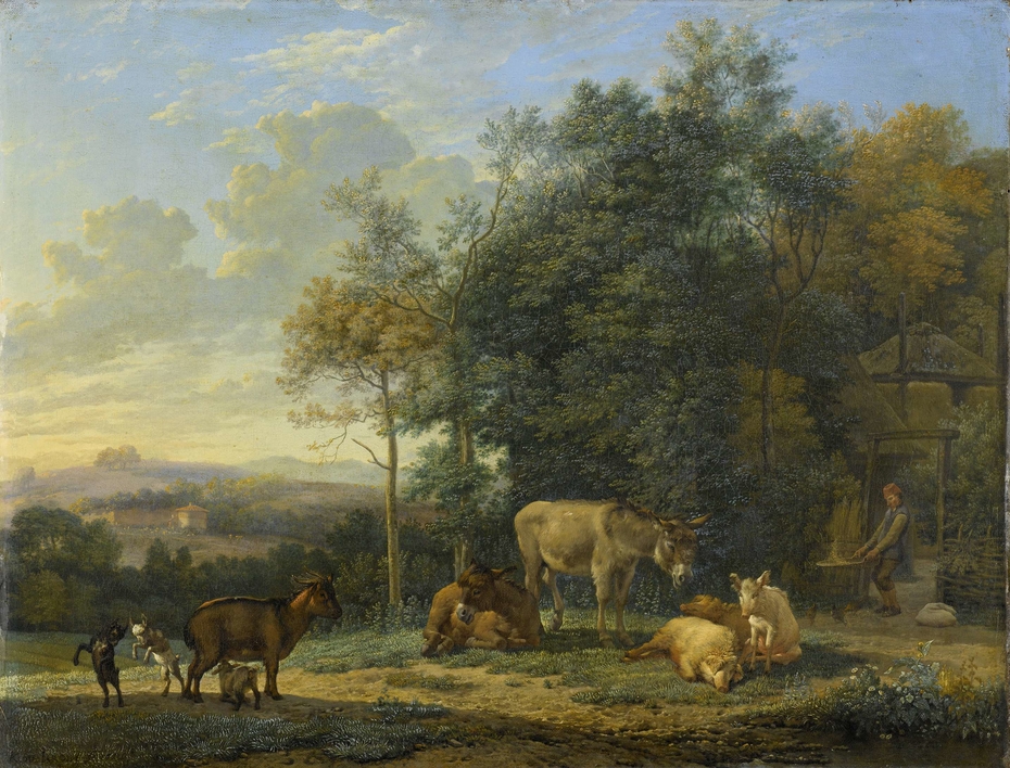Landscape with Two Donkeys, Goats and Pigs