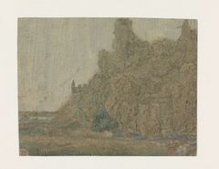 Landschap met een steile rots by Hercules Segers