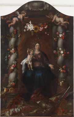 Madonna and Child Enthroned in a Fruit & Flower Garland by Gerard Seghers
