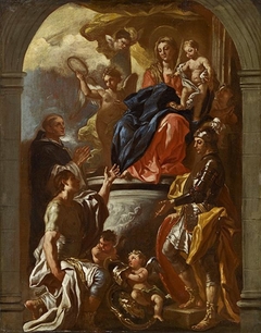 Madonna and Child Enthroned with Saint Peter Martyr and Two Warrior Saints by Francesco Solimena